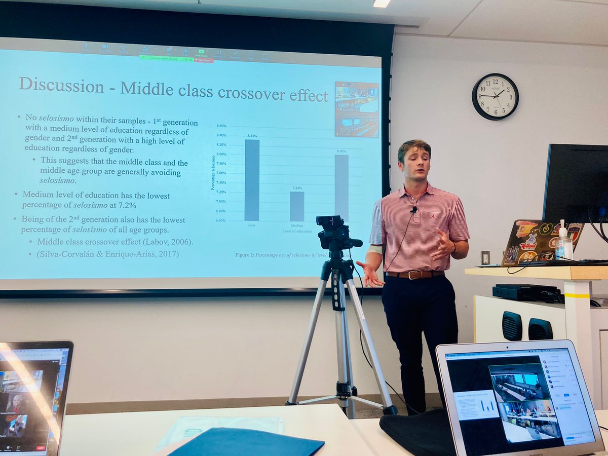 AzLingCircle's tweet photo. Riley Van Meter, a Masters Student and Athlete at the University of Alabama, presenting "Sociolinguistic Variation of Se Lo(s) in Mexican Spanish: A Corpus-based Approach to Selosísmo in Flux". https://t.co/xLgMQQ8qTL