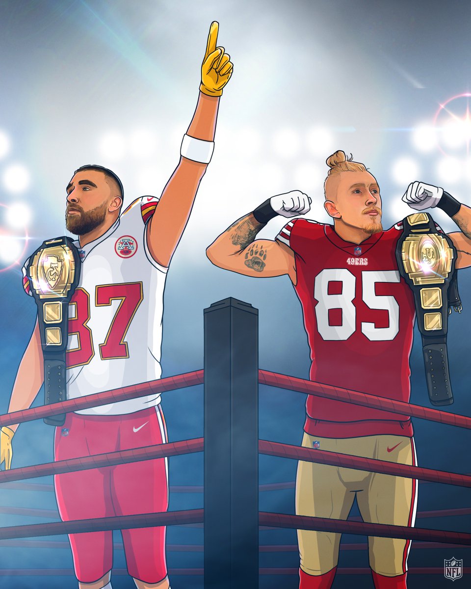 .<a href="/tkelce/">Travis Kelce</a> &amp; <a href="/gkittle46/">George Kittle</a> enter the ring. Who leaves with the belt?#NationalTightEndsDay

📺: #KCvsSF -- Tomorrow 4:25pm ET on FOX
📱: Stream on NFL+ bit.ly/3POvRB0