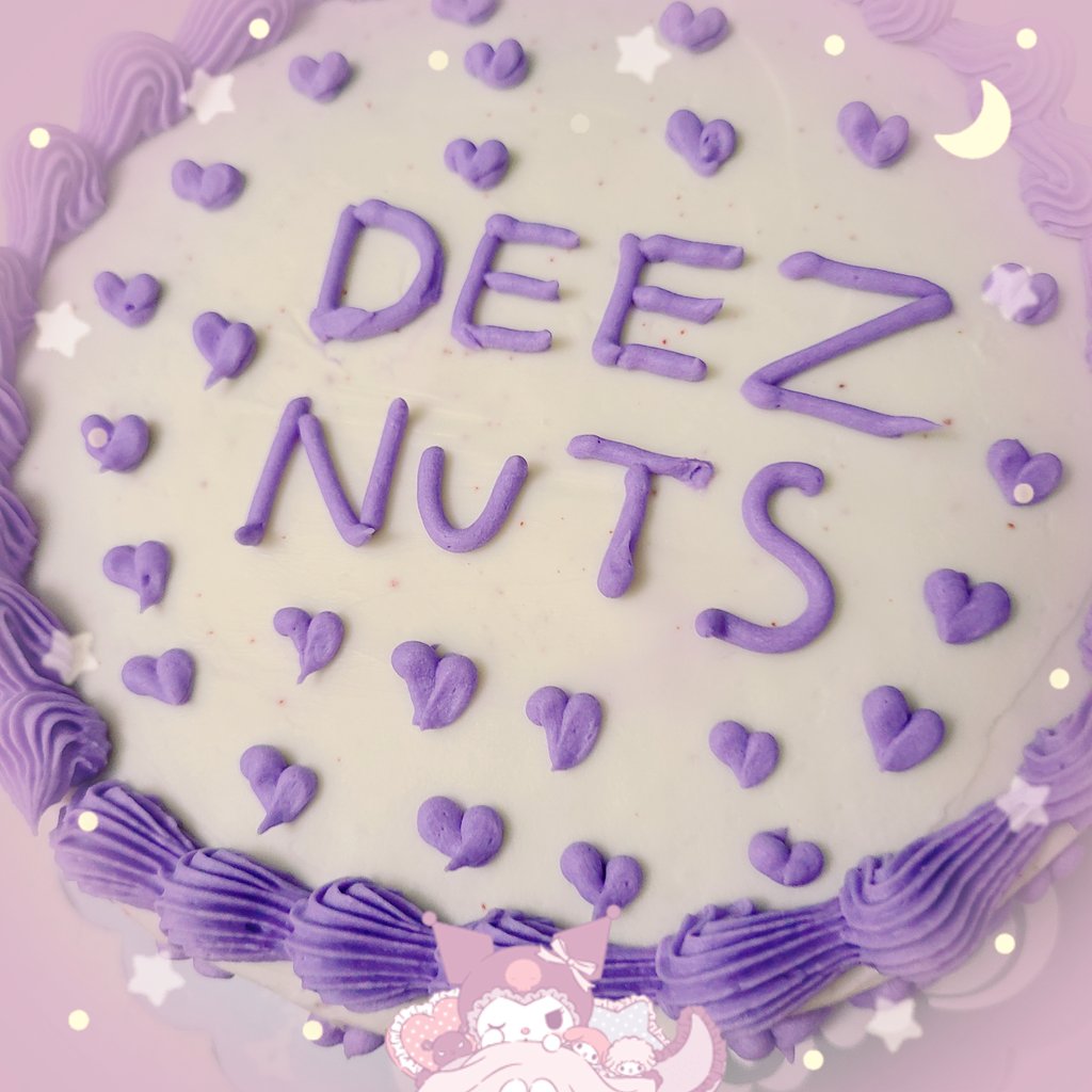 NinasNumNums's tweet photo. ˚ʚ bday cake i made for a dear special friend🥰💖 ɞ˚
~°♡°~
˚ʚ🌸ɞ˚
( \ / )
(„• ֊ •„)・・‿︵‿୨ tags ୧‿︵‿
#meme #memecake #bake #deeznuts #cake #purple #frosting #icing #baking #redvelvet #piping #bakingcore #cute #kawaii #kawaiiaesthetic #sanrio #cakedecorating https://t.co/TwqqQzCaK0