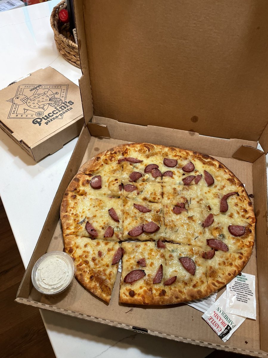 Spencer went to Lexington today and came home with this. This is how I know marrying him will be the best 🥰 <a href="/puccinis_pizza/">Puccini's Pizza Pasta</a> #campfire