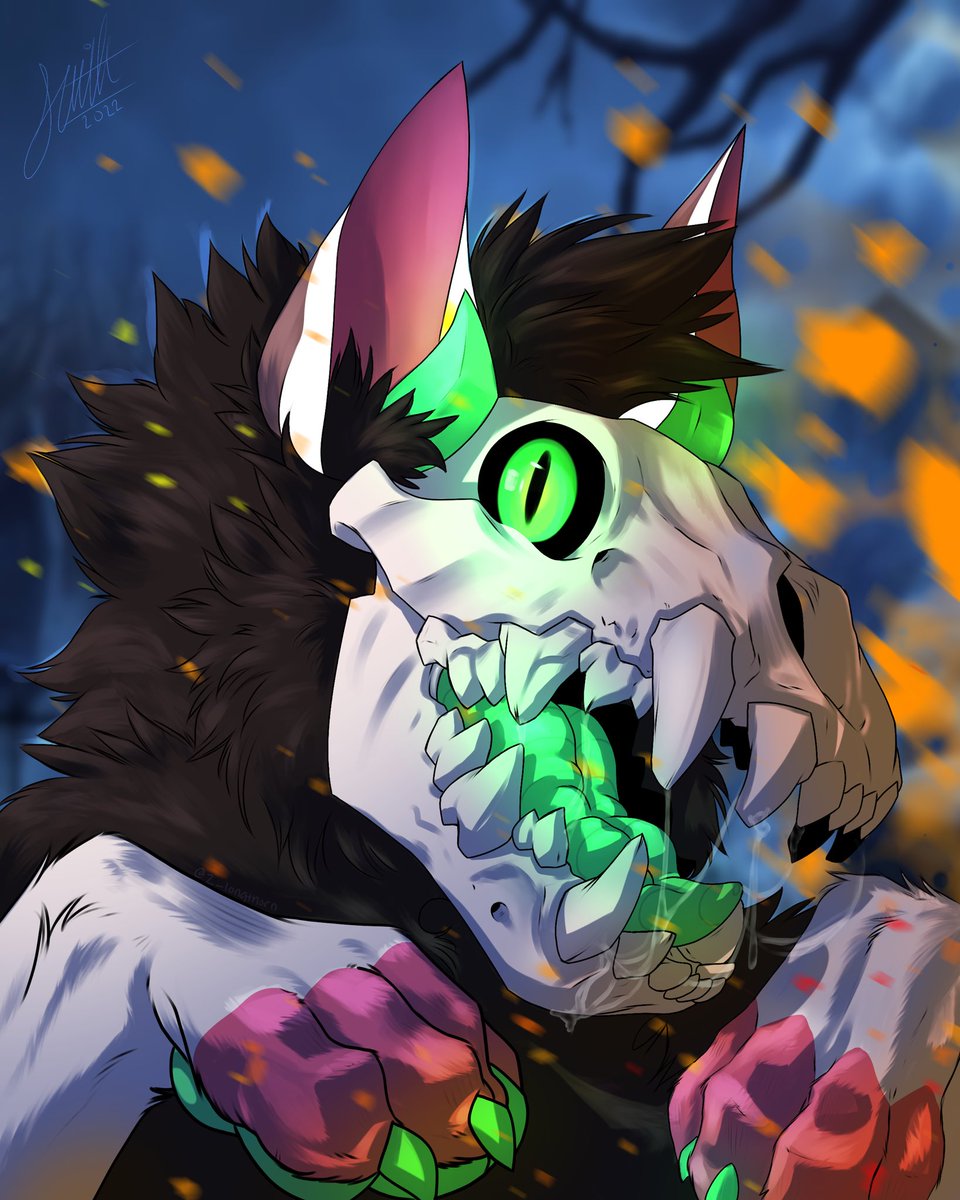 z_longthorn's tweet photo. Don’t be scared I won’t bite. 

Commission for bayepaye on TikTok. Check them out they have great animations! #furry #halloween #art https://t.co/oRCZOpeC6h