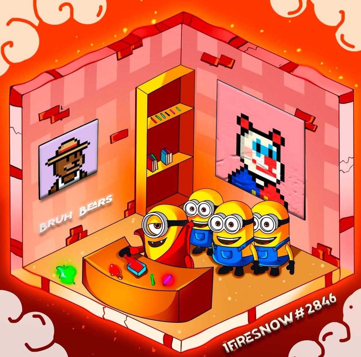 1firesnow's tweet photo. Hello @bruh_bears !
I decided to be creative for your project and made such an interesting art with minions) I really like them, and bears from your project!  It took a whole day to create this art, I did not leave my computer and graphic tablet

@thelegendofbruh 
@WEB3Zer0 https://t.co/4nomFZ19nR