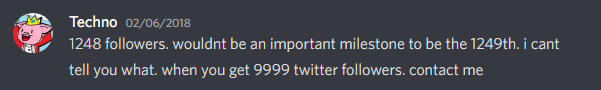 hannapeytonMC's tweet photo. People have asked why Techno doesn't follow me on Twitter. Techno LOVED bullying me. He even went as far as following my old fan account at one point just to piss me off, lol. Found this old message today and sobbed because he wasn't around for this milestone. ): https://t.co/cCYIyvCMCK