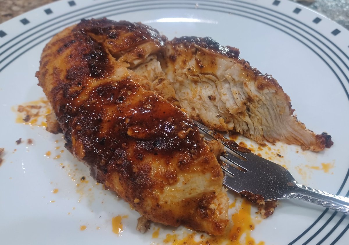 Baked chicken tonight covered with a spicy sauce I made up. And a bit sweet cinnamon was in the mix. #cooking