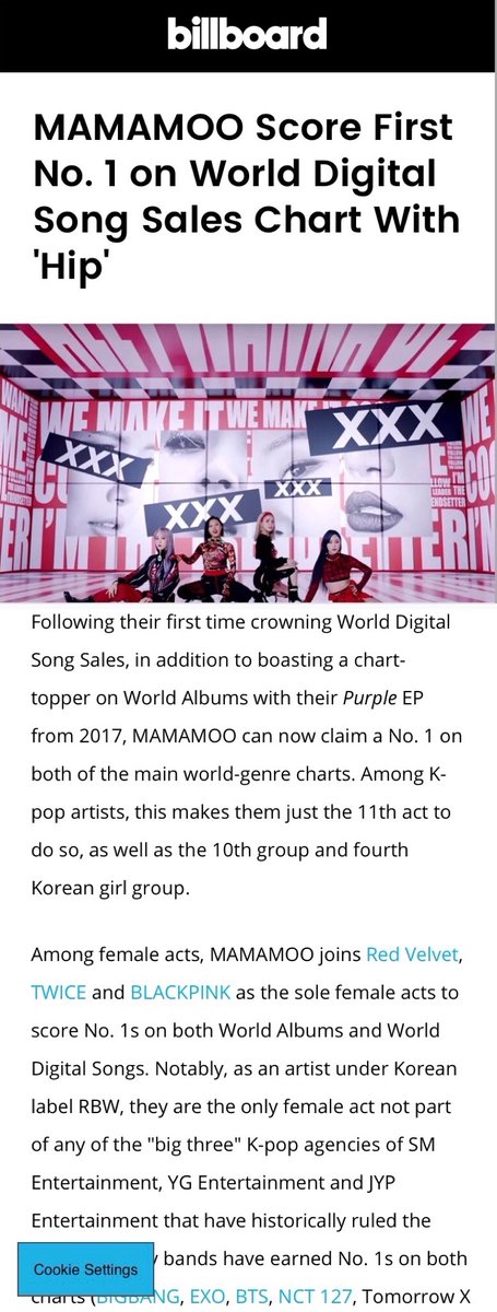 heart4ever3's tweet photo. The fact that @RBW_MAMAMOO entered the Billboard Charts (without promotions) since their debut remains legendary🙌🏼 #MAMAMOO even made history as the only small company GG (#4 kpop gg) that scored #1 on World Album Chart (PURPLE 2017) &amp; #1 on World Digital Songs Sales (HIP 2019)🔥 https://t.co/IU541buwUF