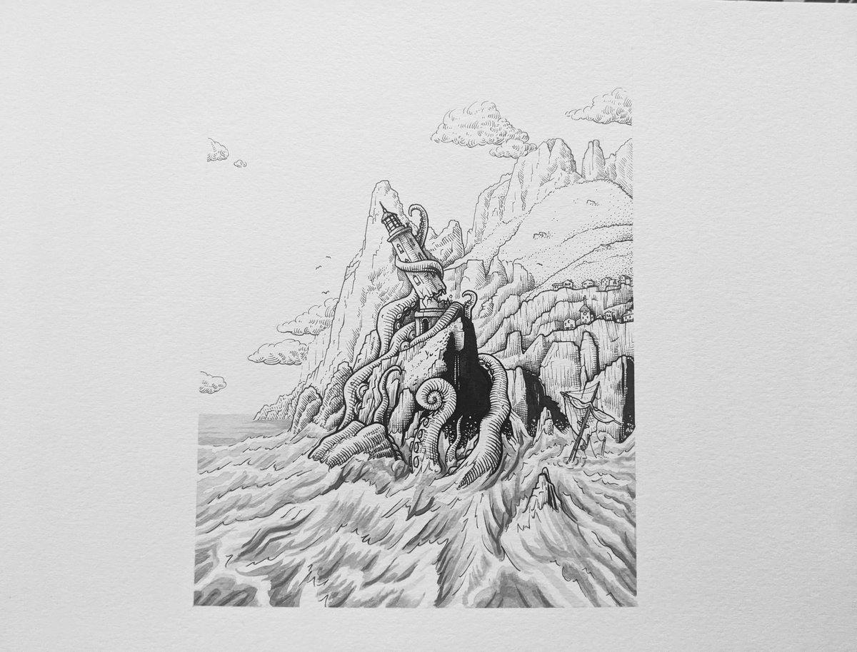 TheBogmanDraws's tweet photo. Day 22 - Elder Kraken (Kraken Hatchling from day 9 all grown up, look at him go!) #Inktober2022 https://t.co/CojwXUmfMl