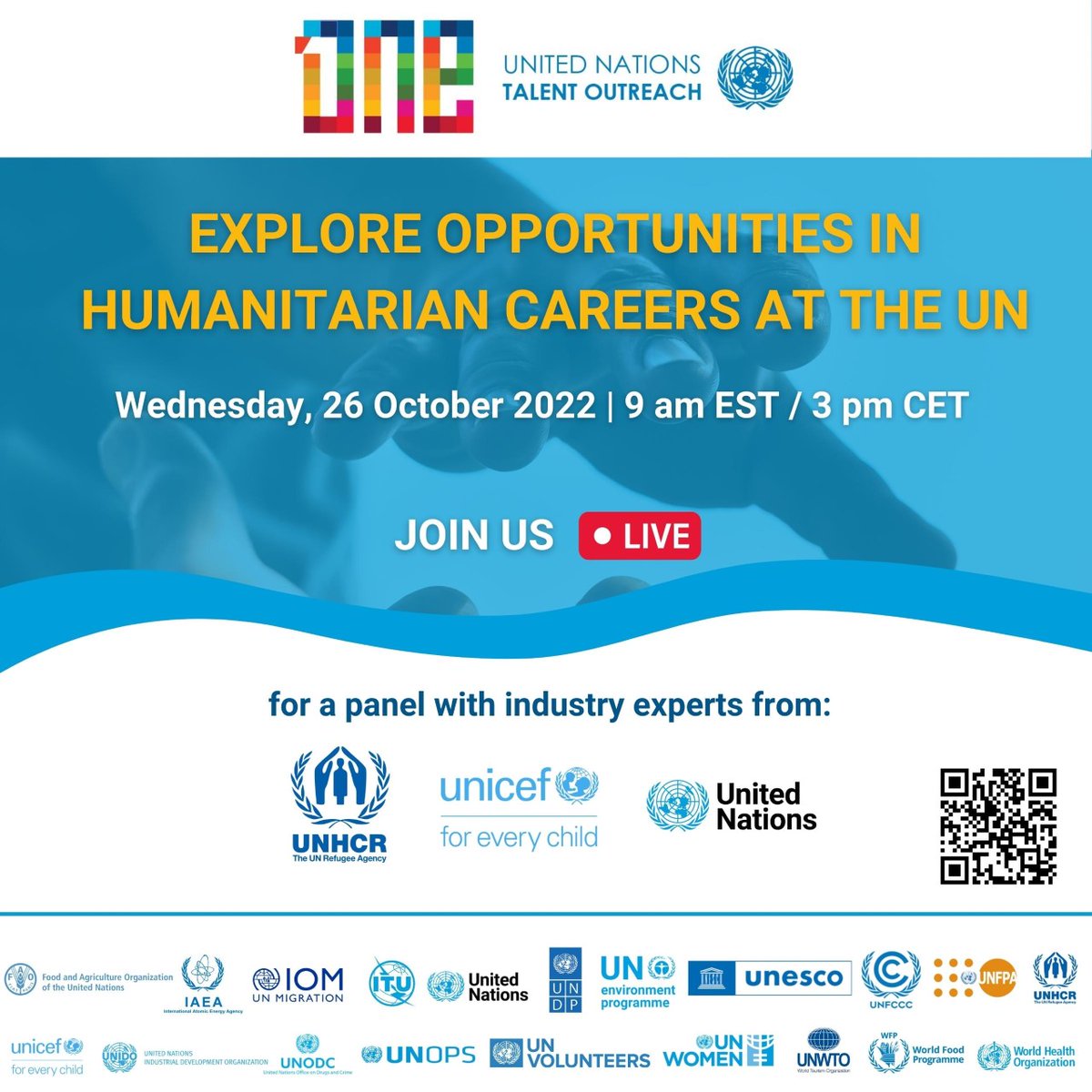 Join <a href="/Refugees/">UNHCR, the UN Refugee Agency</a>, <a href="/UNICEF/">UNICEF</a>, and @OCHA representatives for a conversation on what it’s like to work in the humanitarian sector on Wednesday, 26th October 2022 at 9am (EST) / 3pm (CET). This event will be livestreamed on <a href="/UNHCRCareers/">UNHCR - Careers</a>.