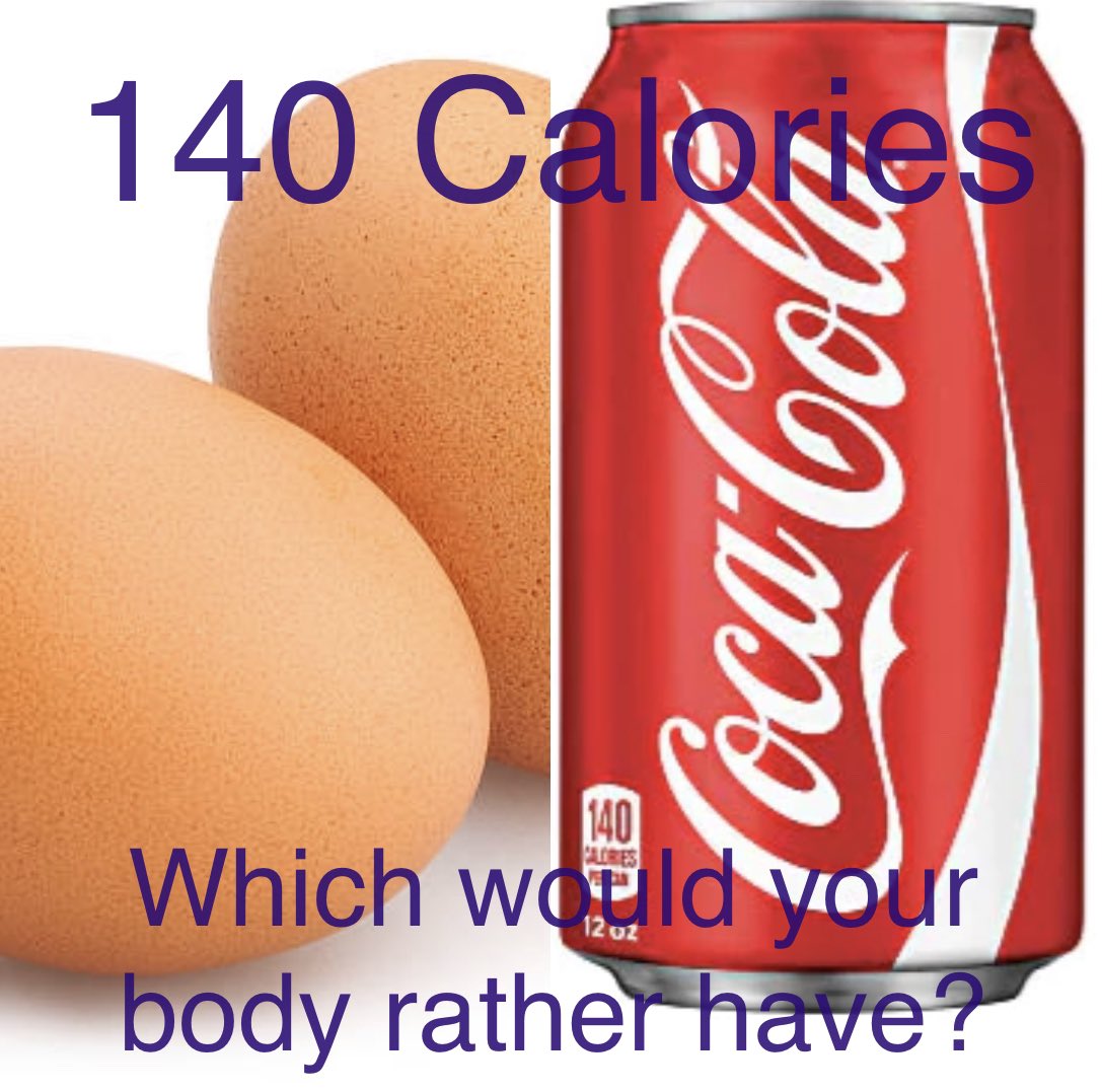 CarneAdventist's tweet photo. Big lie: a calorie is a calorie &amp; calories in equals calories out (CICO).

Which would your body rather have? 2 eggs or a can of Coke?

No question. Choose whole real food. #NSNG @VinnieTortorich @FructoseNo @LowCarbEyeDoc @LCMDPodcast @robertlufkinmd @REV_Insulin_Res @jolowcarb https://t.co/eZlW9IwQg0