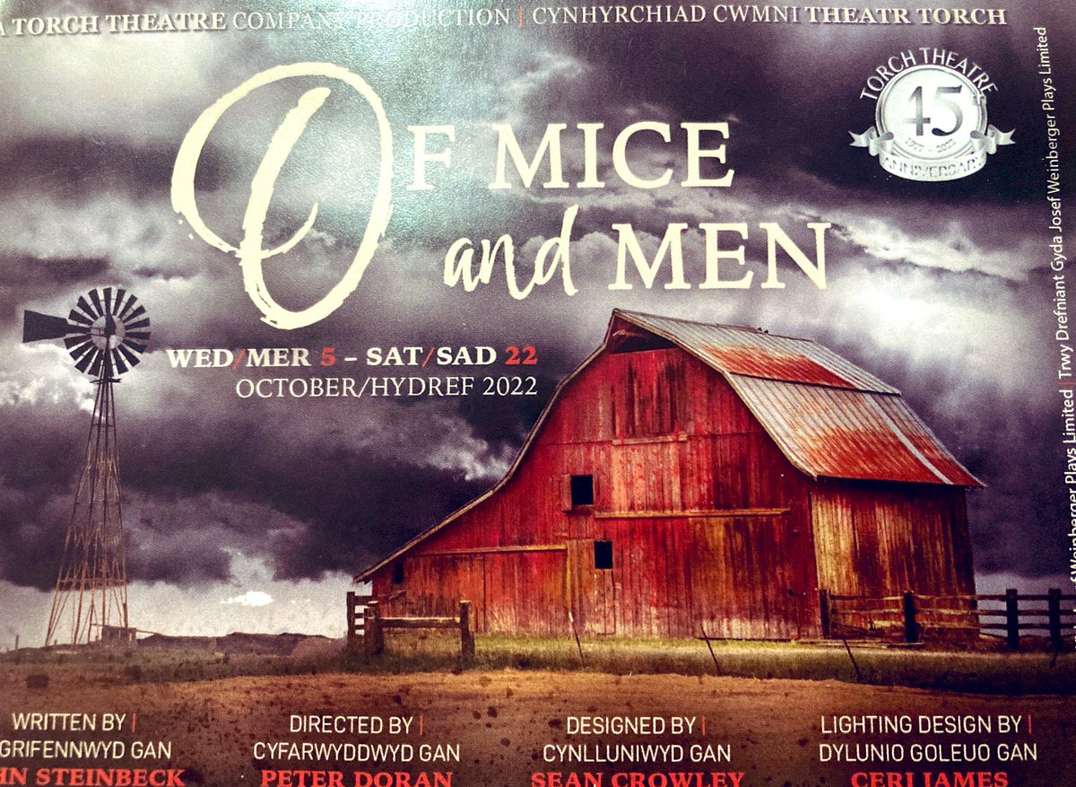 CarysNon's tweet photo. So glad I got to see #OfMiceAndMen tonight at @TorchTheatre @Arts_Wales_ What a turnout! The performances were mesmerising @Jams9Thomas @markhenrydavies and the set and lighting absolutely perfect. Ac i @Poshcosh diolch am bopeth #firstclasstheatre https://t.co/eEJLRxW8fL
