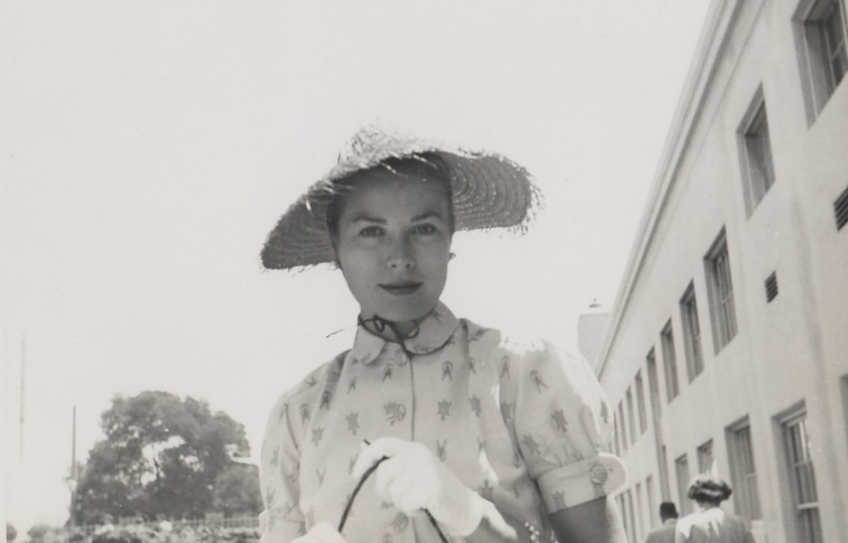 grace kelly outside mgm studios in los angeles, summer of 1955