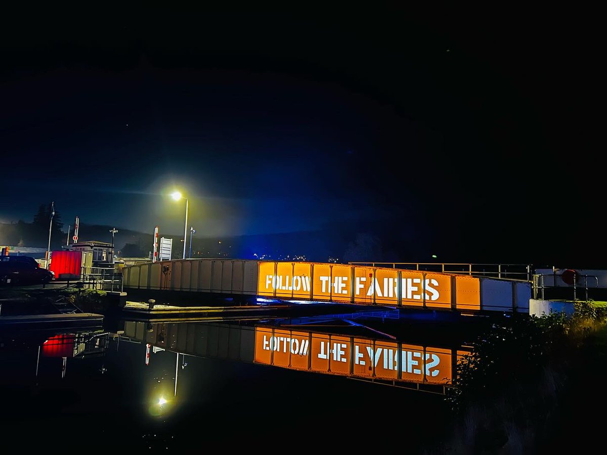 WildbirdMoray's tweet photo. A beautiful atmospheric evening with projections for @CircusArtspace with text work by @SadieStoddart on Tomnahurich Bridge as part of the celebrations of 200 years of the Caladonian Canal. @scottishcanals #canals #publicart #projection_mapping back on tomorrow! #inverness https://t.co/6BvyYIq9Y5