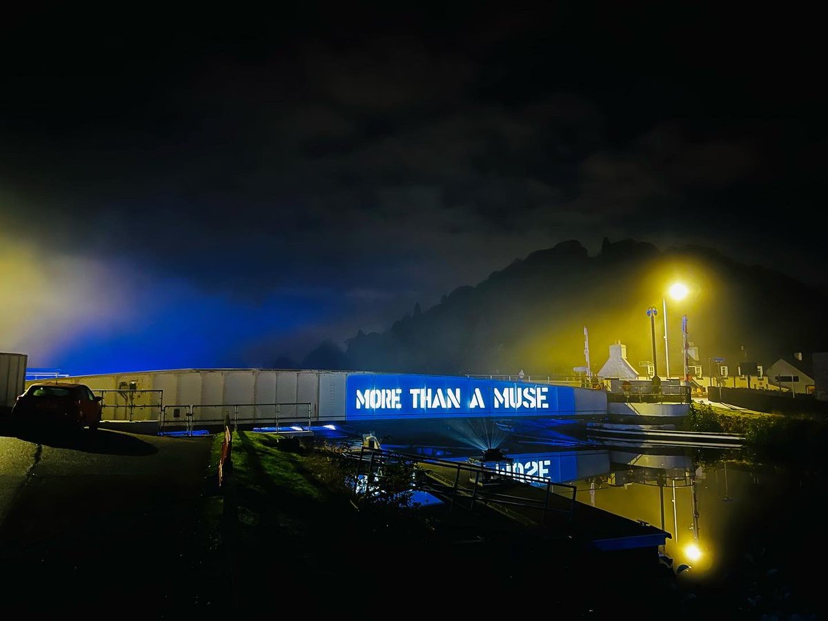 WildbirdMoray's tweet photo. A beautiful atmospheric evening with projections for @CircusArtspace with text work by @SadieStoddart on Tomnahurich Bridge as part of the celebrations of 200 years of the Caladonian Canal. @scottishcanals #canals #publicart #projection_mapping back on tomorrow! #inverness https://t.co/6BvyYIq9Y5