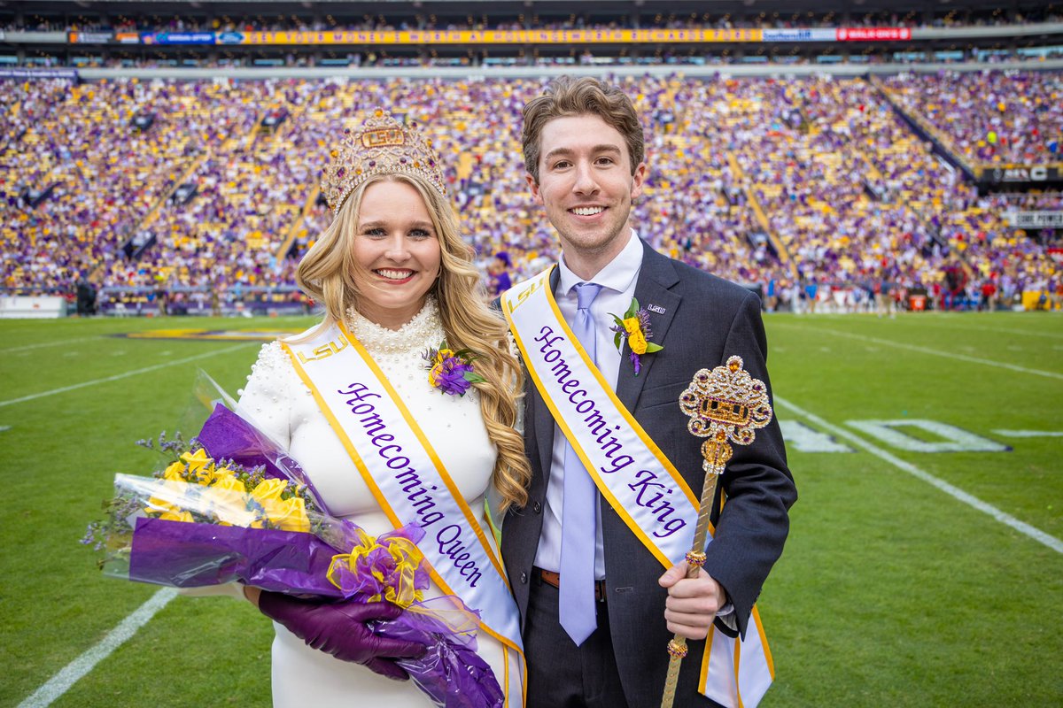 Congratulations to Olivia Christopher, the 2022 LSU Homecoming Queen, and to Navy Coggins, the Homecoming King! 👑💜💛