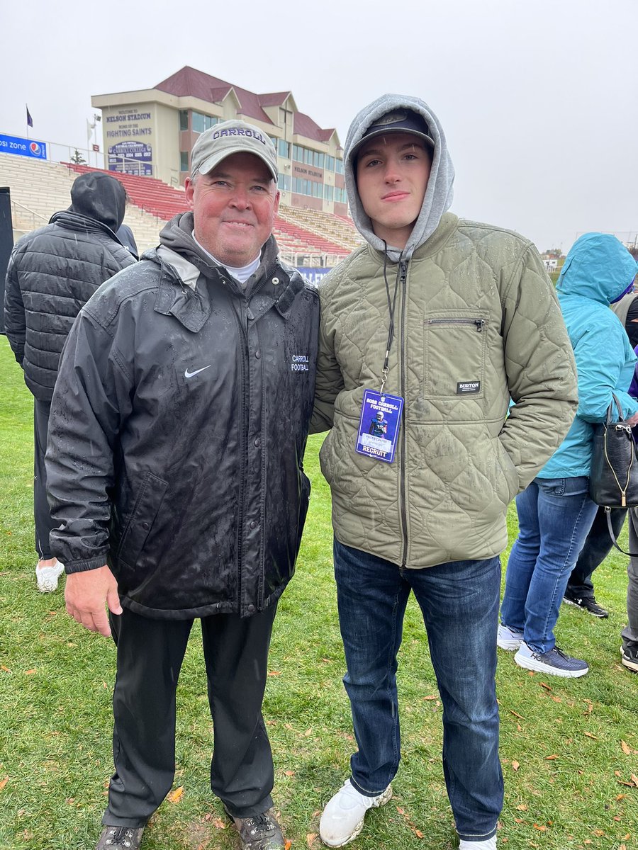 Big thanks to <a href="/Coach_RSpringer/">Ryan Springer</a> and <a href="/CoachTPurcell/">Coach Troy Purcell</a> for having me out for a game day visit! I had a great time! #fightclub23 <a href="/FootballCarroll/">Carroll College Football</a>