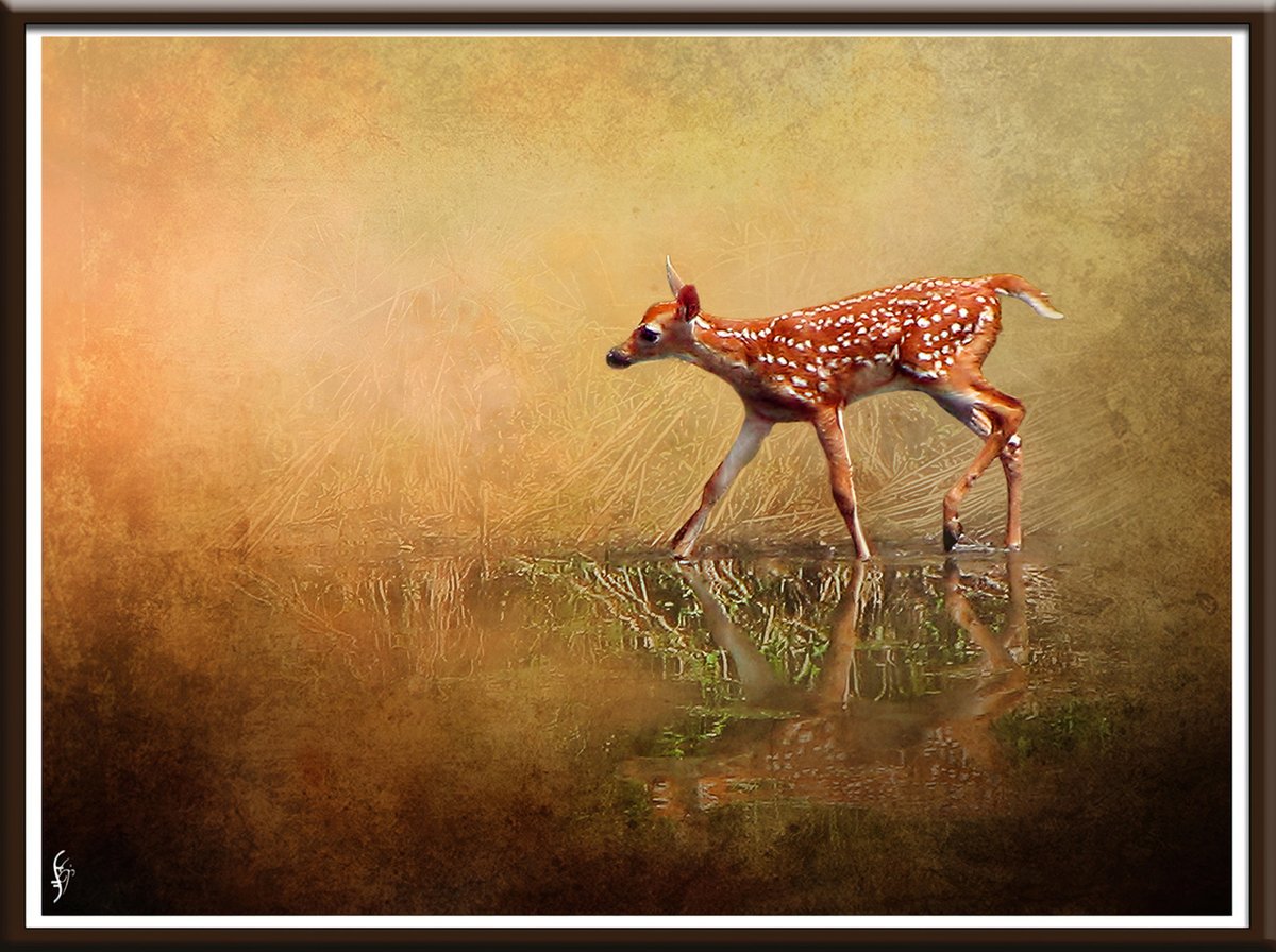 fenraven's tweet photo. I took this pic of a fawn in Minnesota. There was a large pond behind the place where I worked, and I went out there on every break. It was playing, running back forth along the edge of the water. Background was replaced with textures. #MNWildlife https://t.co/QEJLt6ixW7