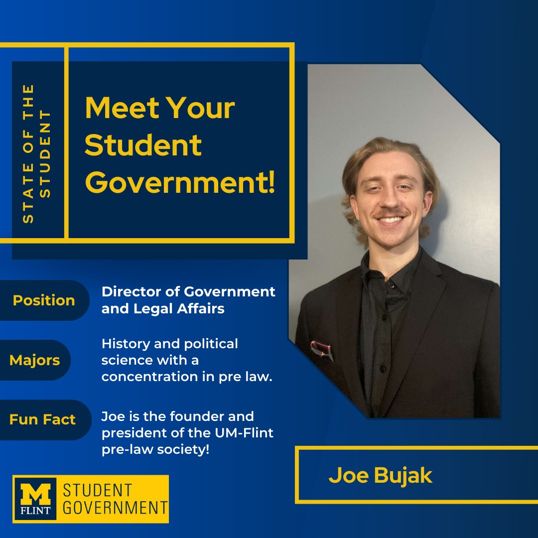SGumflint's tweet photo. Third round of SG Members! State of the Student is in three days, and we can't wait to hear from you! RSVP via the link in our bio!
 #umich #sgumflint #goblue #umflint https://t.co/qiWVnD9xYk