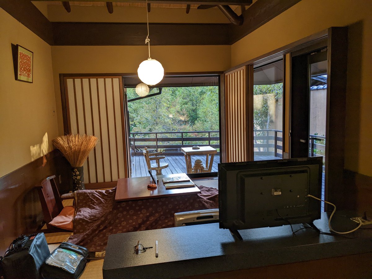 kamesekiryu's tweet photo. 自分たちは今年は　水草
掘り炬燵と外に壺湯が付いてる部屋 https://t.co/qIy7i2svxK