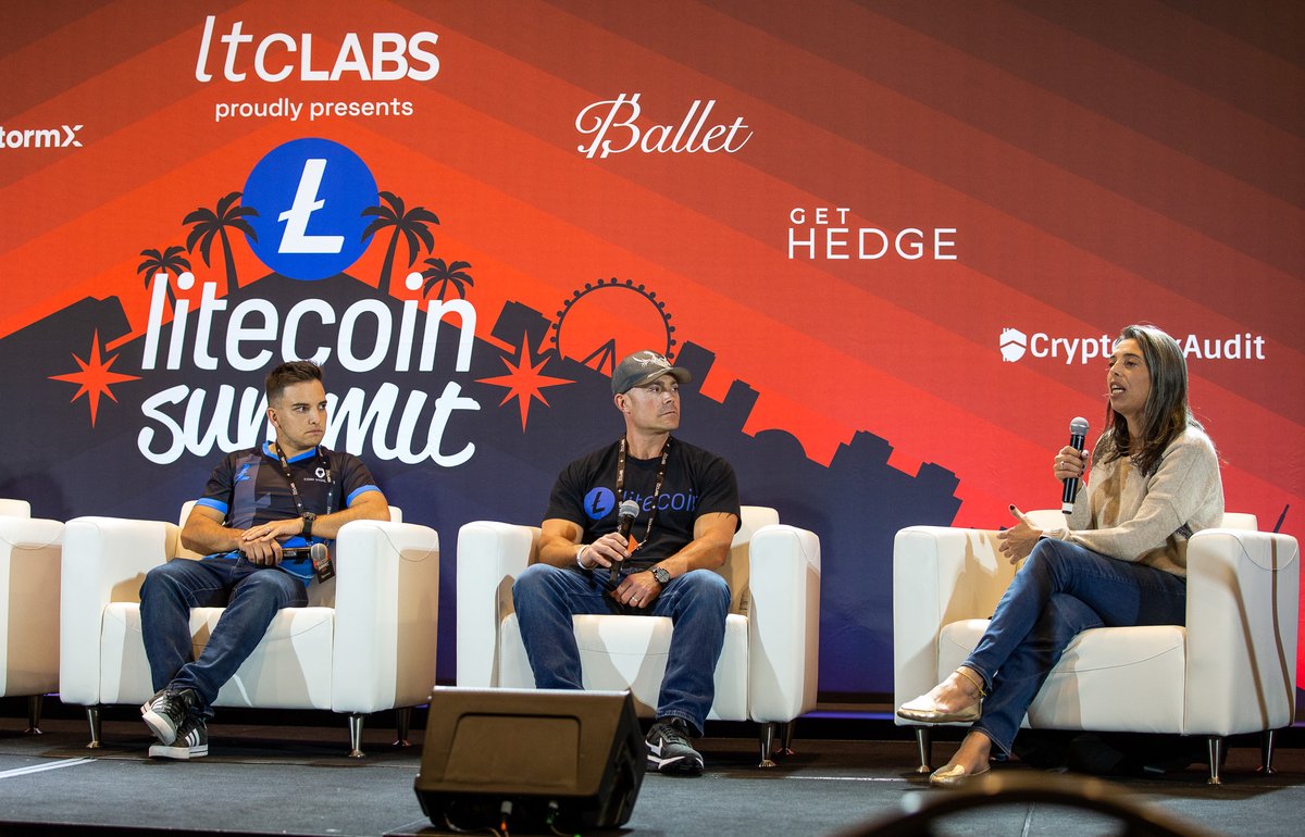 LTCFoundation's tweet photo. No more fitting way to round out the afternoon than with the “Litecoin Community Panel”, feat. @I_Make_Lemonade, @MrVigilanteBTC, @MASTERBTCLTC, @jonnylitecoin and chaired by @mamaecrypto. #LitecoinSummit2022 https://t.co/7XEApyCWXF