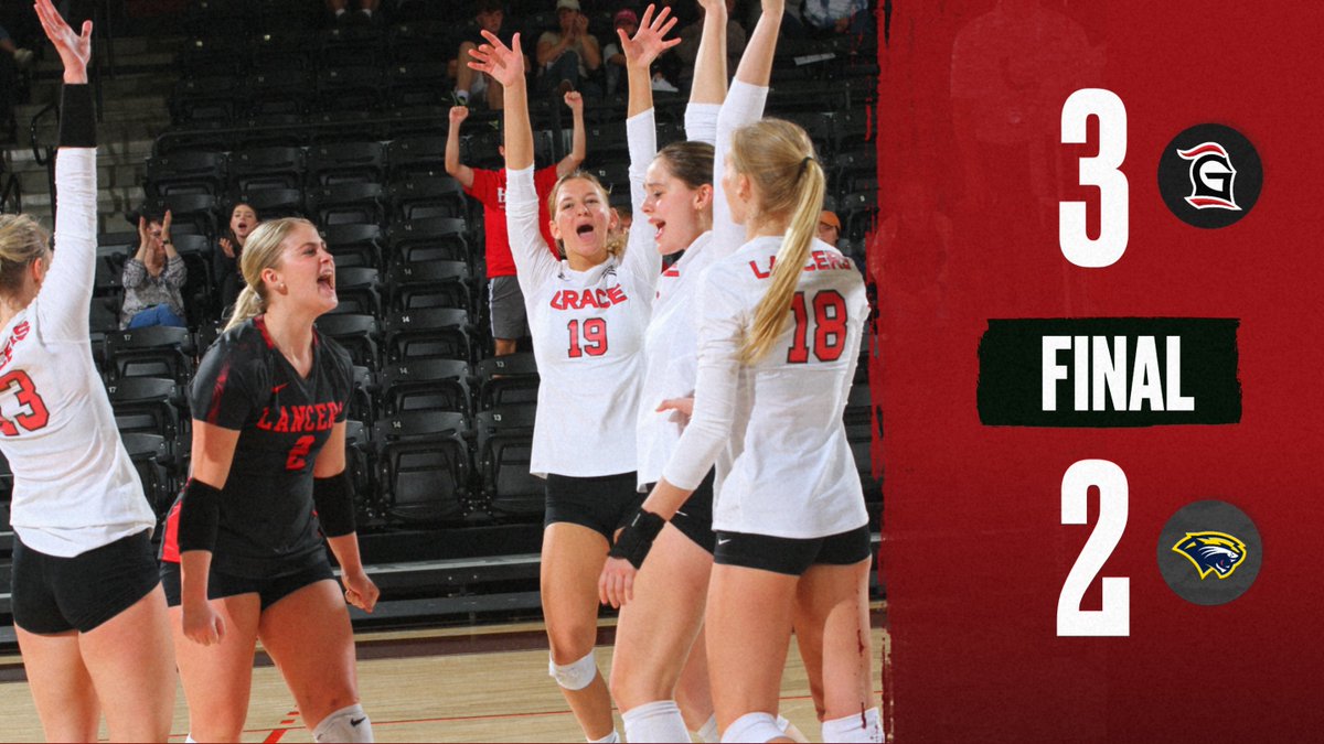 GraceLancers's tweet photo. Comeback complete!

@GCVB_Lancers battles from behind to top SAU in five sets!

#LancerUp #ForOneAsOne #MakeHimKnown https://t.co/VWAOS4J6le