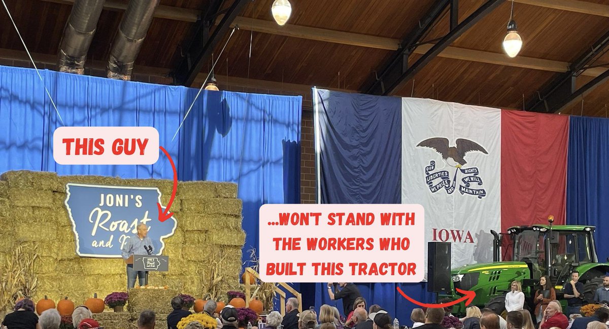 When Chuck Grassley was asked last year about the UAW strike at the John Deere plant *fifteen minutes from his home* he said, “I didn't even know they were on strike, except you told me.” The people of Iowa deserve a Senator who works for them, not for corporate donors. #IASen