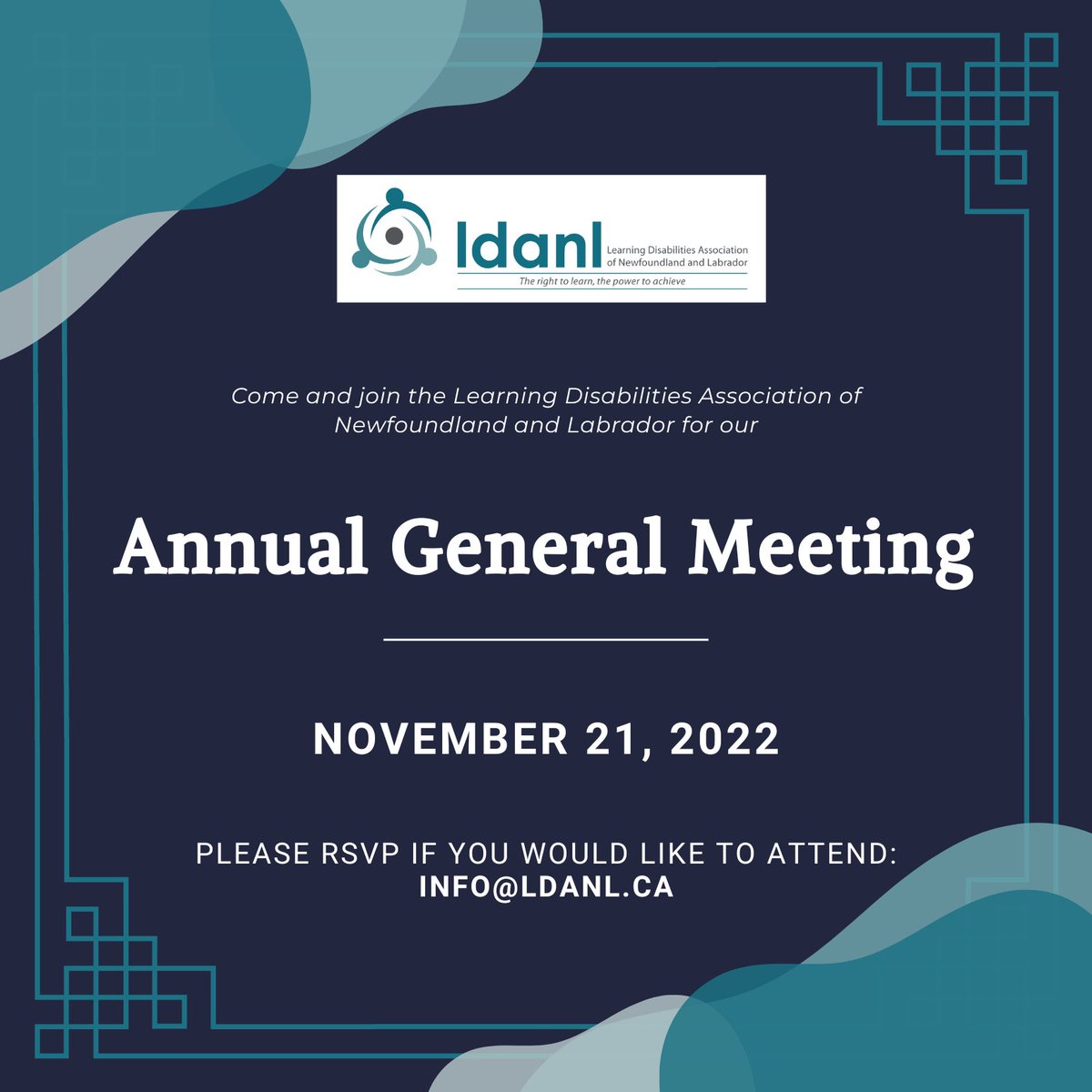 LDANL's tweet photo. Join us for our AGM! November 21st, 2022. RSVP: info@ldanl.ca https://t.co/RpUwEhtBDu