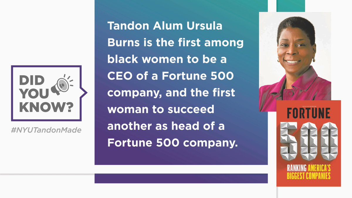 nyutandon's tweet photo. In honor of #NYUalumniweekend, join us in celebrating #Tandon alumni #ursulaburns, former CEO of @Xerox and the first black woman to become the CEO of a @FortuneMagazine 500 company. #NYUTandonMade @nyuniversity @NYUAlumni https://t.co/PBHvw4CGjq