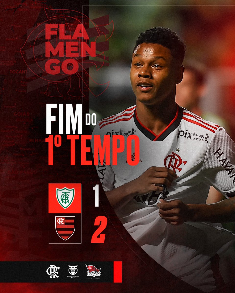 FIM DO PRIMEIRO TEMPO NO INDEPENDÊNCIA! O Mengão vai vencendo o América-MG por 2 a 1 com gols de Matheus França e Everton Cebolinha! 

#AMExFLA #VamosFlamengo