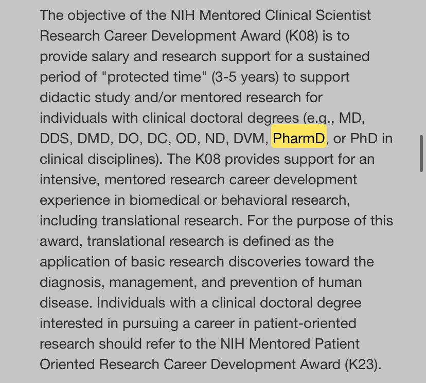 jocarreno's tweet photo. @julie_justo @IDPharmacometrx @Warren_E_Rose @emilylheil @IDpharmresearch @ErinMcCreary @IDPharmProf @Kerry_LaPlante @MikeMndudley @jpogue1 @ChrisRFrei @KellyReveles @erin_barreto @julie_justo honored to be considered in this fine group. #PharmacistScientist feels more inclusive in my opinion, although it looks like NIH already does consider PharmDs eligible for Clinician Scientist Awards https://t.co/hgAHpfVuW1