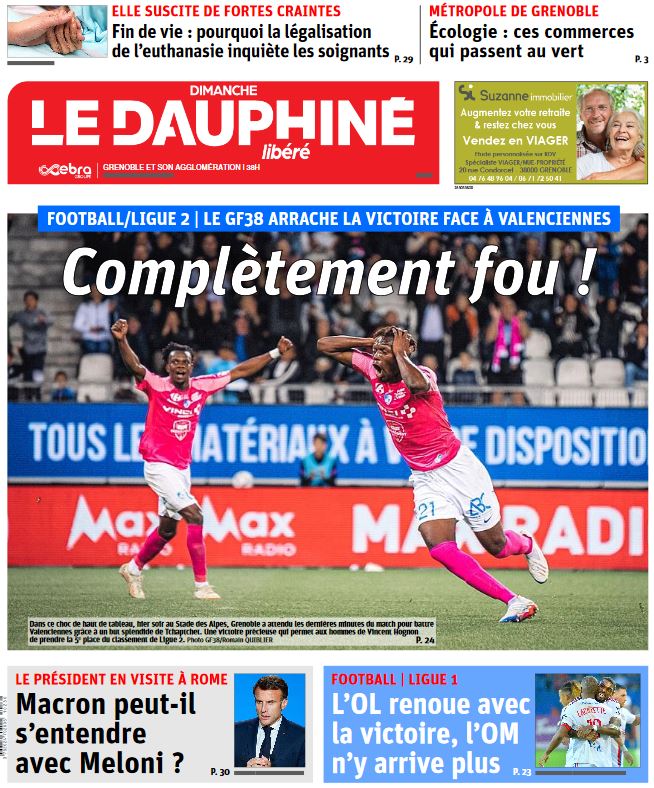 LeDL_Grenoble's tweet photo. À la Une du DL Sud-Isère, pour l’édition Grenoble & son agglomération, ce dimanche 23 octobre.
#Football #Ligue2 #GF38 @GF38_Officiel #Les3Points #Grenoble #Ecologie #Entreprises #Commerces #Sante #Euthanasie #Soignants #Politique #Macron #Meloni #OMRCL #MHSCOL #Ligue1 https://t.co/WW46biWFZ4