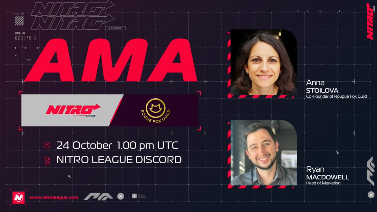 YenireAGE's tweet photo. Corredores de @nitroleaguegame, únanse a nosotros en un #AMA con @roguefoxguild a la 1 p. m. UTC del 24 de octubre 📣

¡A Zaynab se unirá la cofundadora Anna Stoilova y el director de marketing Ryan Macdowell!

Lugar: https://t.co/277XvLj0yP

#NitroArcade #NFT #PlayToOwn #GameFi https://t.co/ymc00XU3qB
