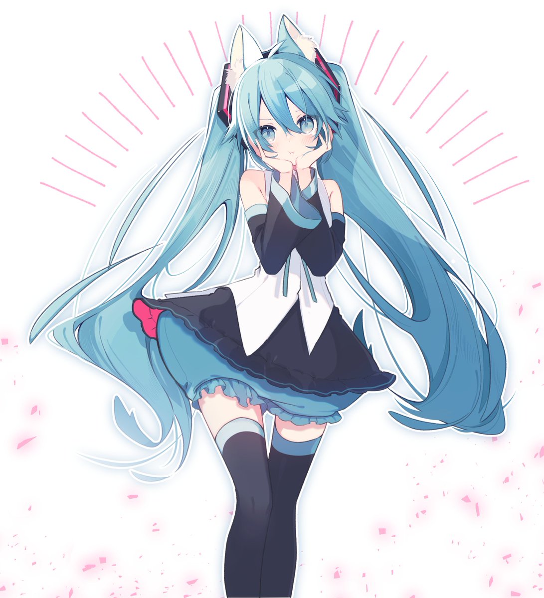 hatsune miku 1girl solo animal ears long hair thighhighs skirt twintails  illustration images