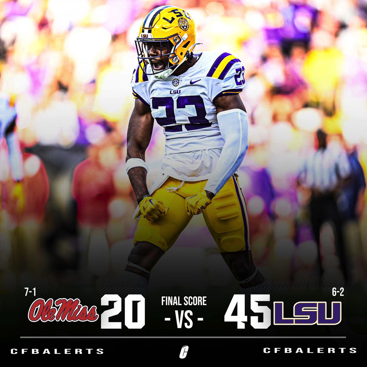 LSU is now in first place in the SEC West after handing Ole Miss its first loss of the season. 👀 #cfb #CollegeFootball #ncaaf