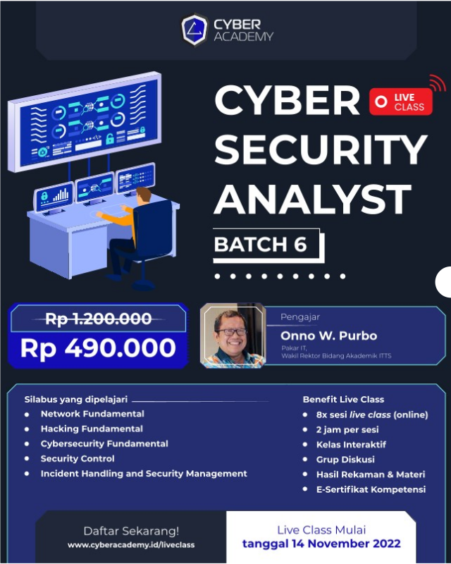onnowpurbo's tweet photo. Workshop Cyber Security Analyst CYBERARMY Batch 6 mulai 14 November 2022
..
CYBERARMY Batch 6 mulai 14 November 2022

.. https://t.co/z8Xuzg7Vsb