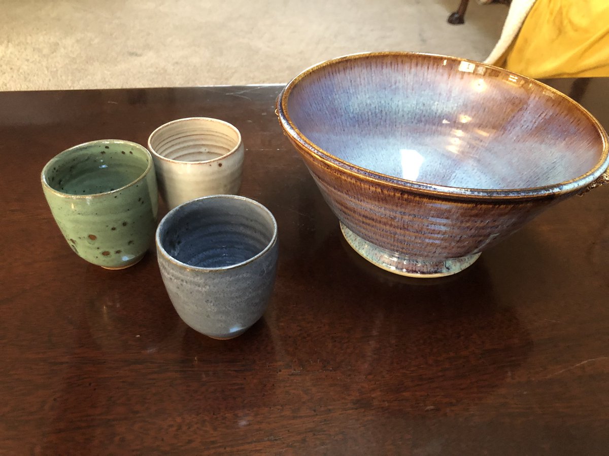MissGrimsArt's tweet photo. Learned how to crochet & got a couple gorgeous finds at the pottery studio during morning sessions today at the AEM / WAEA Collaborate Conference in #redwing #aem #waea https://t.co/xpU0AEcs99