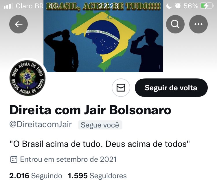 Caros Patriotas, Veja se você está seguindo este perfil. Trata-se de um esquerdista infiltrado. 🚫Block imediato! Retuíte para alcançar o máximo de patriota possível. #SuperLiveComBolsonaro