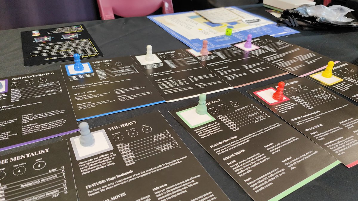 frostflamegames's tweet photo. We are sharing our new prototype role playing game, Squad Goals, a team based heist game! Happening now at the Pave booth in the main area. #wellycon https://t.co/1HgnlzOhSs