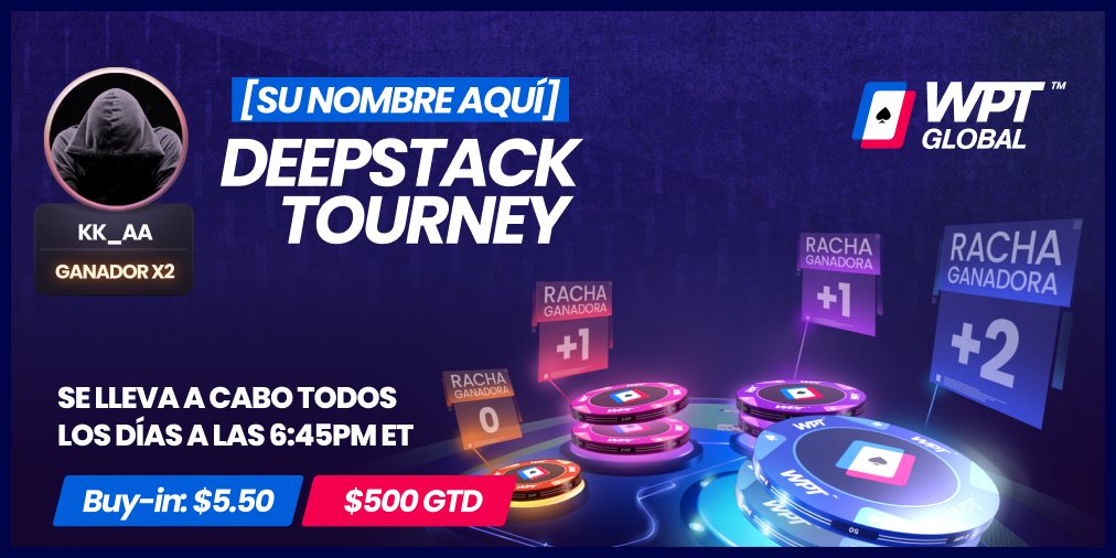 wptlatam's tweet photo. ¿Quieres trascender en el mundo del póker?😎 Este torneo podría llamarse como tú🫵🏼

🔥Juega [Your Name] Deepstack Tournament en ♠️WPT Global y gánalo 2 veces en 30 días para ponerle tu nombre.

Más info: https://t.co/NpalVqWZpV

#WPTGlobal #Poker #PokerOnline https://t.co/bk475ljU5p