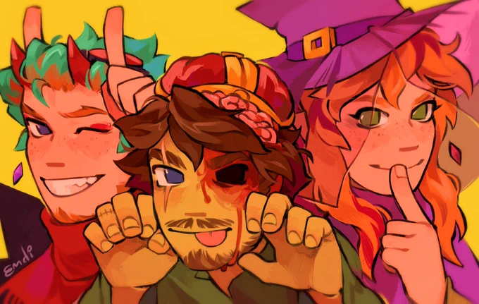  slight gorehappy halloween to this trio particularly :)[#empiressmp #empiressmpfanart #dtiysEmdi dtiys rules below!] 
