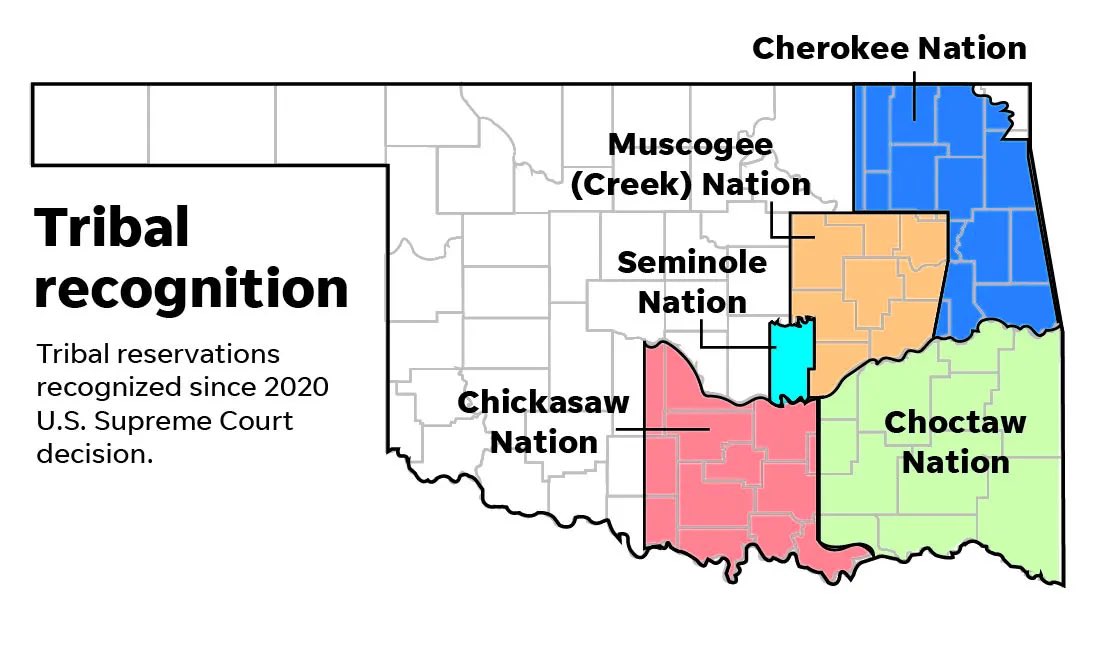 An Indian Territory map I made for a case I have of the subdivisions of the national territories of the Cherokee, Muscogee, Choctaw, Chickasaw and Seminole in 1890. Notice how Indigenous governments use natural boundaries instead of the State of Oklahoma's idiotic straight lines