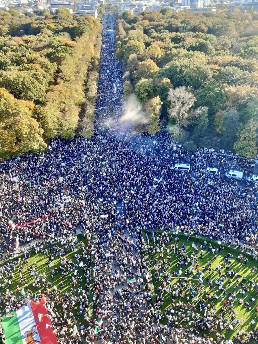 incredible gathering of iranians in berlin today to protest the brutality of the islamic republic
