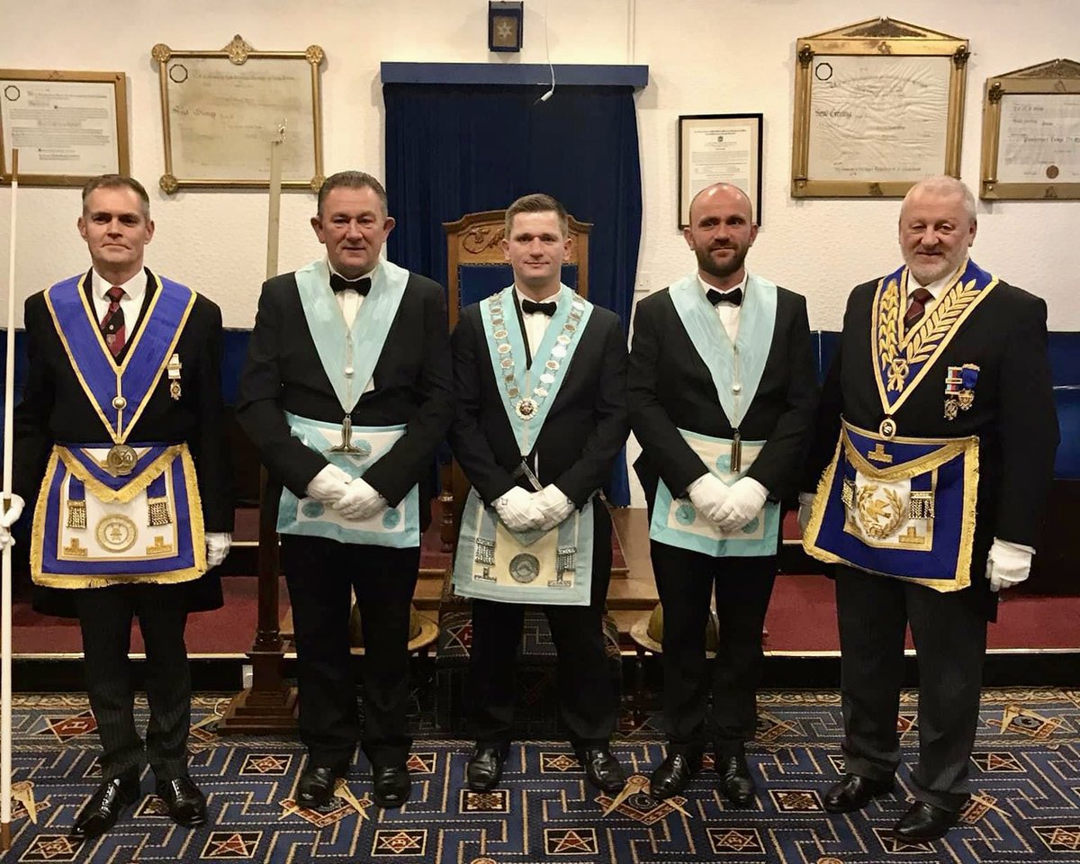 WYFreemasons's tweet photo. Keeping it in the family at Tateshall Lodge 7645, Pontefract. Unique occasion at Installation on Friday this week saw father appointed Senior Warden, and his sons in the Chair and Junior Warden. Pictured with AProvGM and his DC. https://t.co/o9MEvUO477