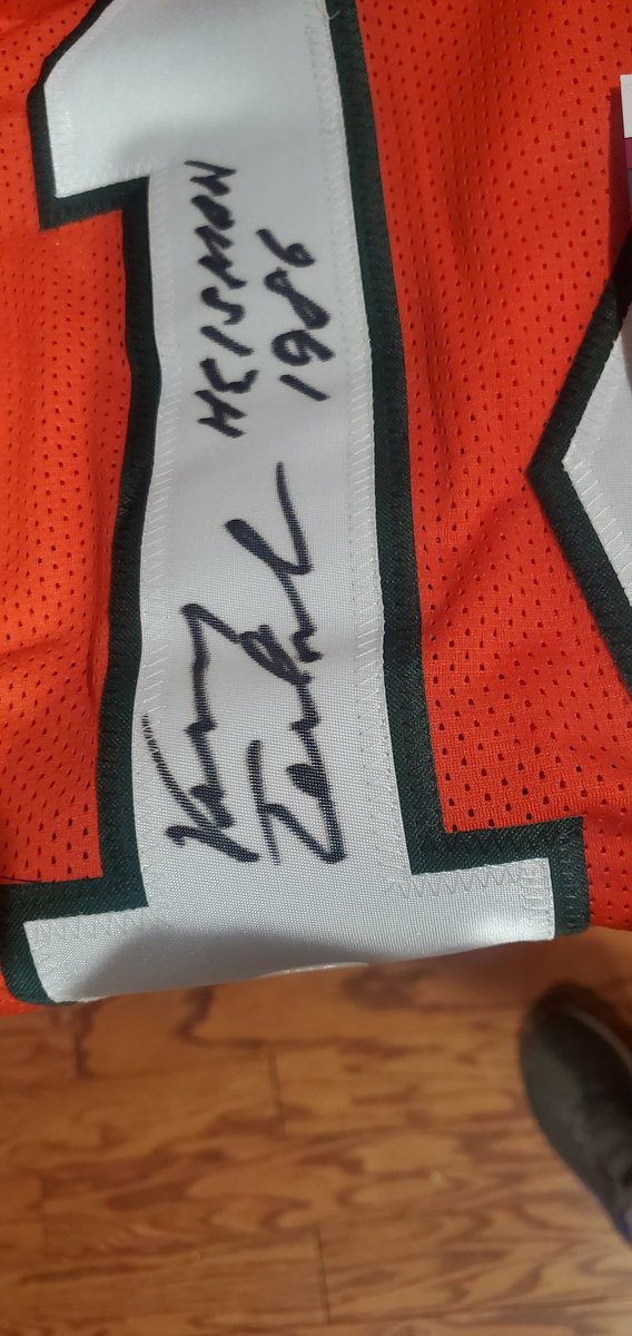 Hodges_Jenni's tweet photo. I have a signed and authenticated Vinny Testaverde college jersey of anyone is interested.  Best offer. @MiamiHurricanes  @NFL @nyjets @Buccaneers https://t.co/5I0TLPIhYp