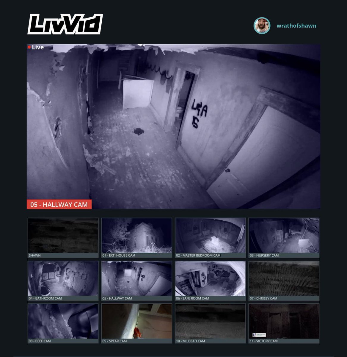 JosephWinterVHS's tweet photo. BREAKING NEWS: Shawn’s cameras are still live at Death Manor!! Ghost sightings have been reported…
(Tap each camera TWICE for sound)
https://t.co/6ZDRZRdH9O https://t.co/1M5hRAdENF