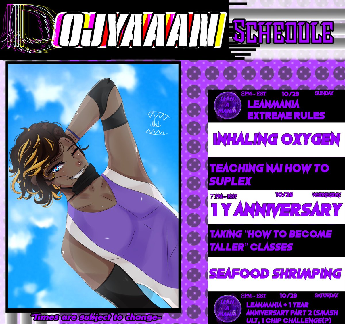 DojyaaanVon's tweet photo. THE SCHEDULE IS HERE

Artist: @SharkyNai 
#VtubersEN #VtuberUprsing https://t.co/YcMNtxXQ8L