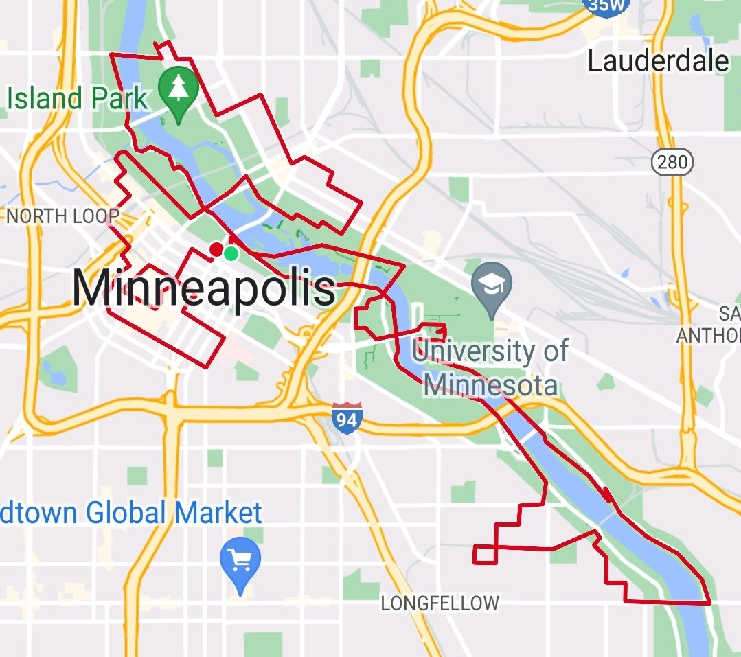 Post #NACIS2022 bike exploration of the host city.

22 miles riden and over a 100 pictures taken.

I always find a bike the best way to see a bit more of a place and get a better feel for the area.

#nacis #bike #bikeride #mapping #Minneapolis