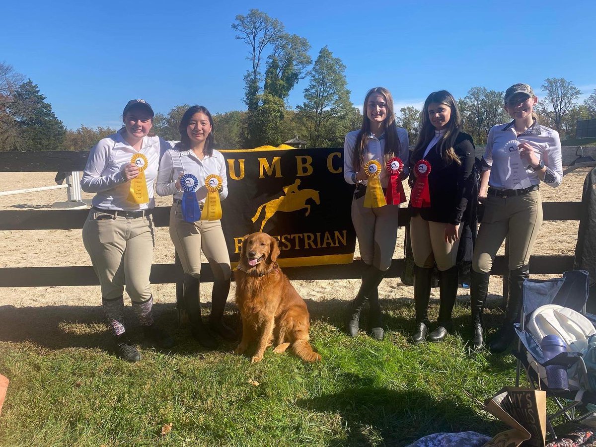 UMBCEquestrian's tweet photo. It’s a tie for UMBC and @AUEquestrian 🤩 (thank you for letting us borrow your ribbon lol) congrats to everyone!

Thank you @GoucherRiding for hosting a fantastic show! And thank you to our coaches for everything you do for us 💕 https://t.co/c6r813Kzhx