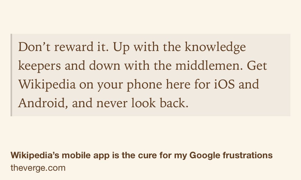 SearchUNIV's tweet photo. “Wikipedia’s mobile app is the cure for my Google frustrations” https://t.co/D7F2qc4bWG https://t.co/azD1Xg07pj