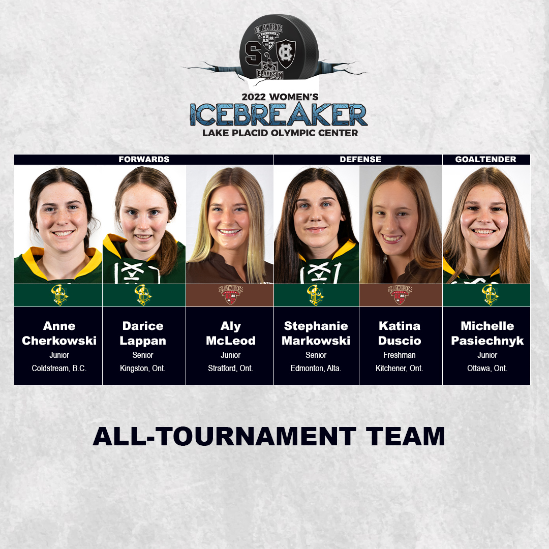 Congratulations to our All-Tournament Team honorees from <a href="/ClarksonWHockey/">Clarkson Womens Hockey</a> &amp; <a href="/SLU_whockey/">St. Lawrence Women's Hockey</a> !

#2022WomensIceBreaker