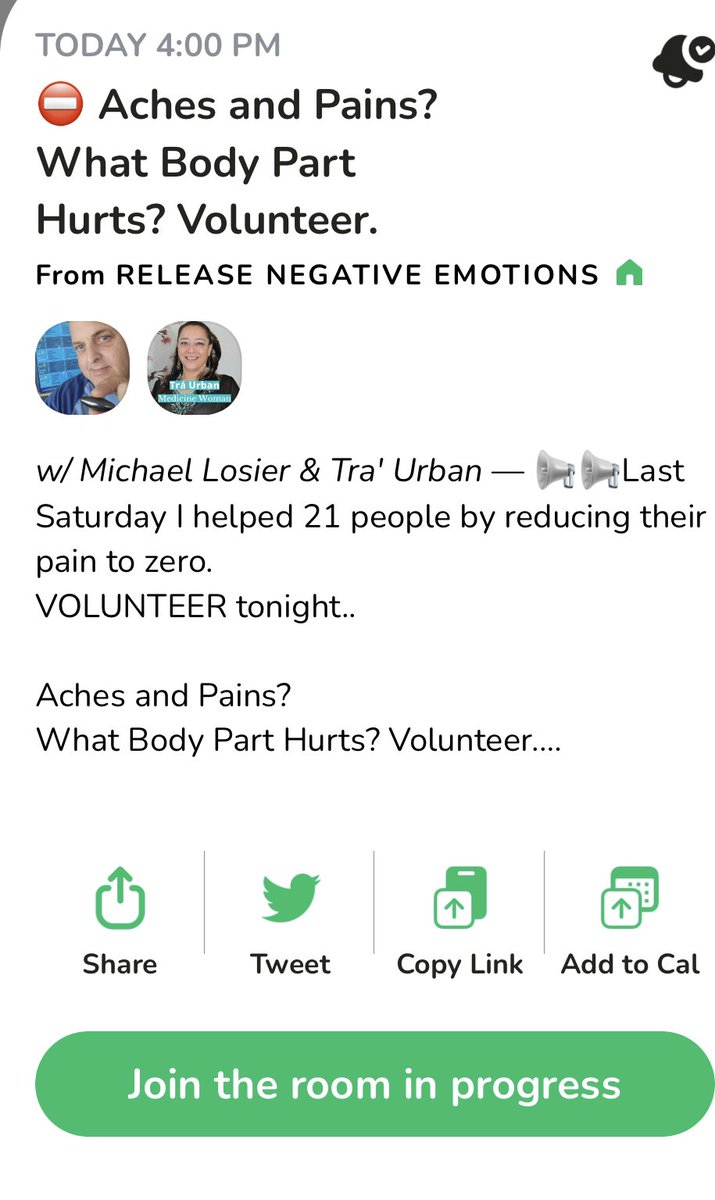 Happening now: clubhouse.com/event/PQ2dQlzQ… #michaellosier #releasenegativeemotions