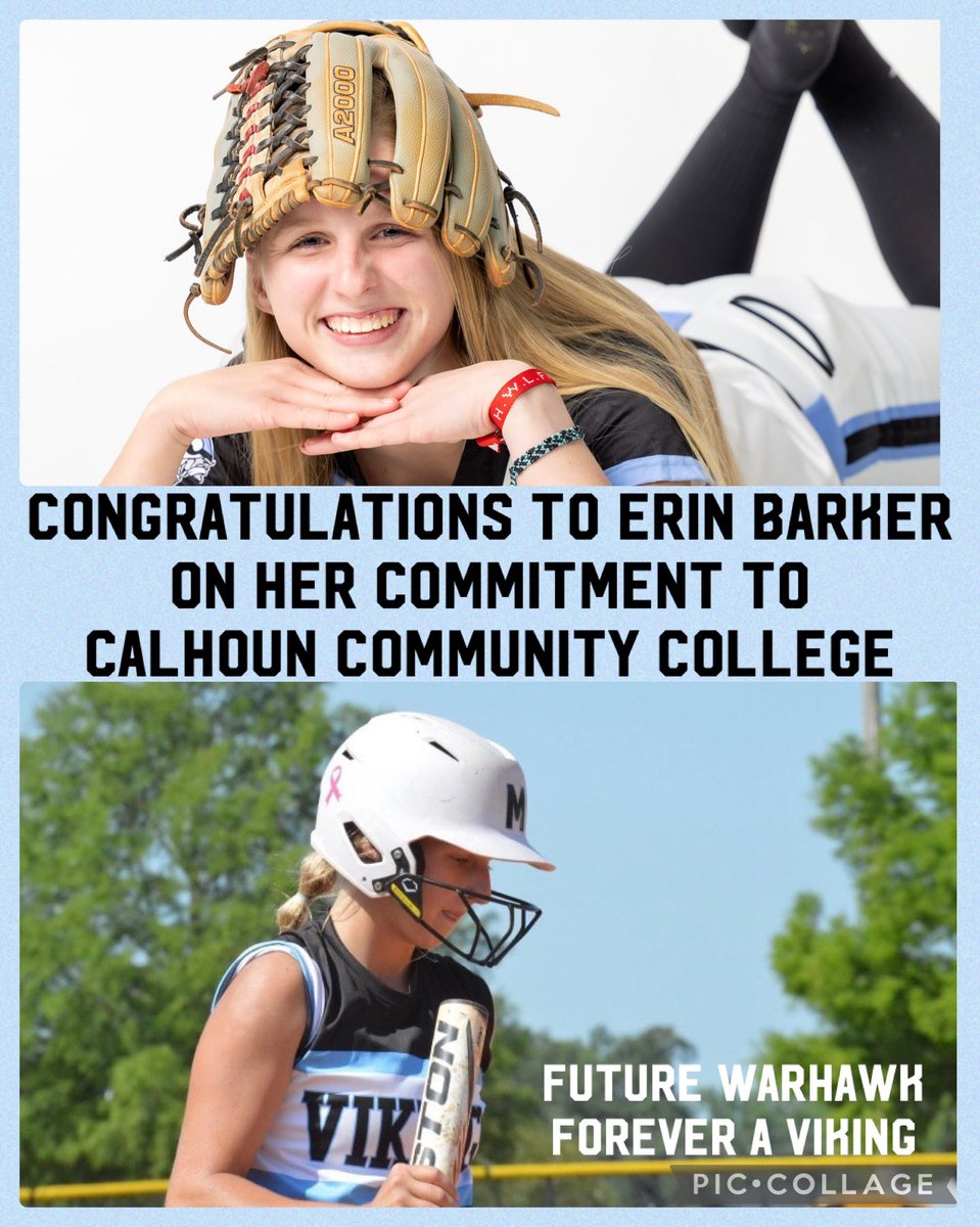 MGMLadyVikings's tweet photo. Congratulations @ErinBarker2023 on your commitment to @SoftballCalhoun! Now let’s have a great senior year! #futurewarhawk #skolvikings #senioryear #committed #alwaysaviking https://t.co/icjC5WQWbb